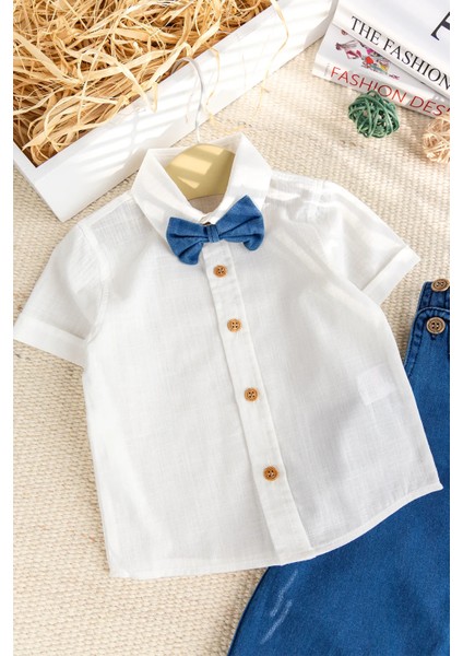 Papyonlu Denim Şıkyazlık Kot Erkek Bebek Salopet Tulum Takım