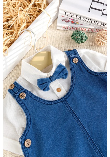 Papyonlu Denim Şıkyazlık Kot Erkek Bebek Salopet Tulum Takım