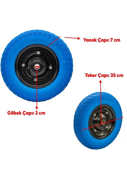 El Arabası Tekeri Yük Taşıma Rulmanlı Patlamayan Poliüretan Teker Pu Tekerlek 350X70 mm modelleri