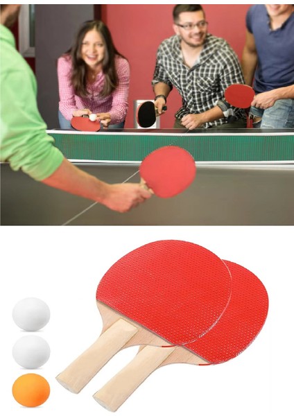 Ping Pong Masa Tenisi Seti Tenis Raketi Seti 2 Raket + 3 Ping Pong Topu Spor Aksesuarları