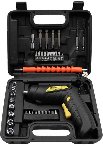 4 Volt Tek Akü 47 Parça Akülü Tornavida Seti Hegi Darbesiz 3.5 - 3.9 Ah 2 Yıl 4 Volt Li-Ion Akülü V