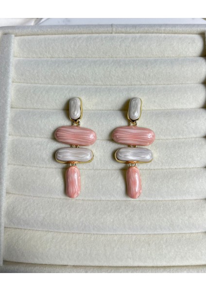 Kararmaz Çelik Pembe Vintage Kadın Küpe Abiye Küpe Yazlık Küpe Hediyelik Küpe