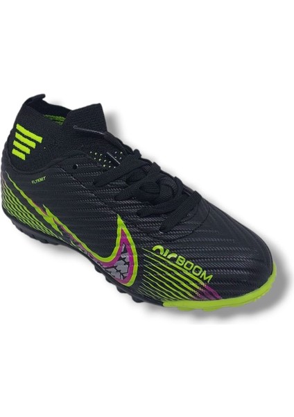 Twıngo 5585 Çocuk Siyah Sarı Bağcıklı Çorap Model Halı Saha Futbol Ayakkabısı