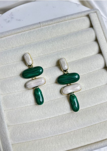 Gold Zincir Yeşil Vintage Kadın Küpe Yazlık Küpe Abiye Küpe Hediyelik Küpe