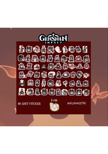 Genshin Impact Hu Tao 60 Adet - Anime Sticker - Parlak Sticker