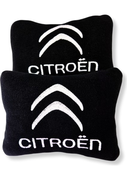 Citroen Nakış Işlemeli Siyah Polar Ortopedik Araç Oto Koltuk Seyahat Boyun Yastık / 2'li Set modelleri
