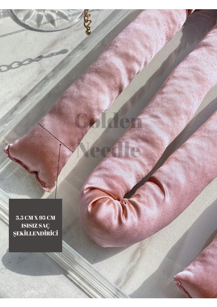 Isısız Saç Şekillendirme Seti Pudra Pembe Saten Saç Sosisi Saç Bigudisi Seti Saç Şekillendirici