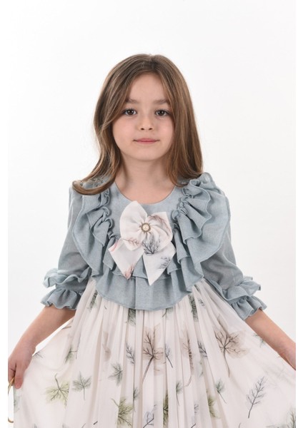 Yaprak Desenli Kız Çocuk Uzun Elbise, Çantalı Kız Çocuk Mezuniyet ELBISESI_M2370 modelleri