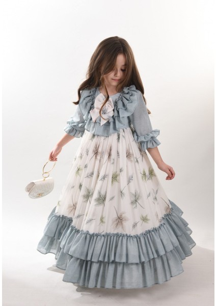 Yaprak Desenli Kız Çocuk Uzun Elbise, Çantalı Kız Çocuk Mezuniyet ELBISESI_M2370 fırsatları