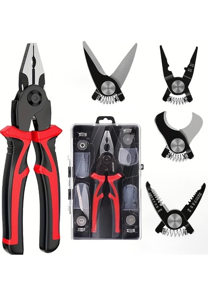Çok Uçlu Pense, 5in1 Çok Fonksiyonlu Değiştirilebilir Kafa Pense Seti Çelik Tel Pense Mengene Sıyırma Pense Seti Elektrikçi Için Çok Amaçlı Elektronik Bakım Aletleri
