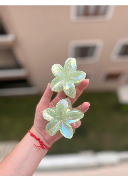 Lotus Çiçek Büyük Yeşil Saç Tokası