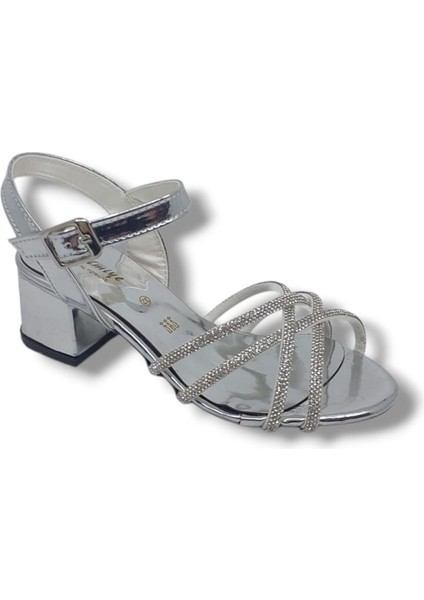 160 Kız Çocuk Gri Taşlı Çapraz Bantlı Topuklu Ayakkabı fırsatları