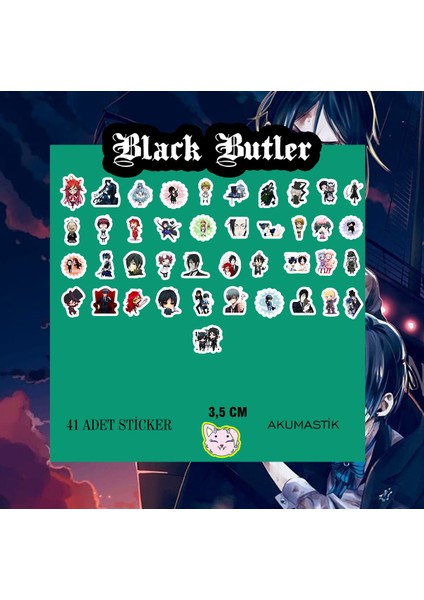 Black Butler Sticker Seti 40 Adet - Anime Sticker - Parlak Sticker