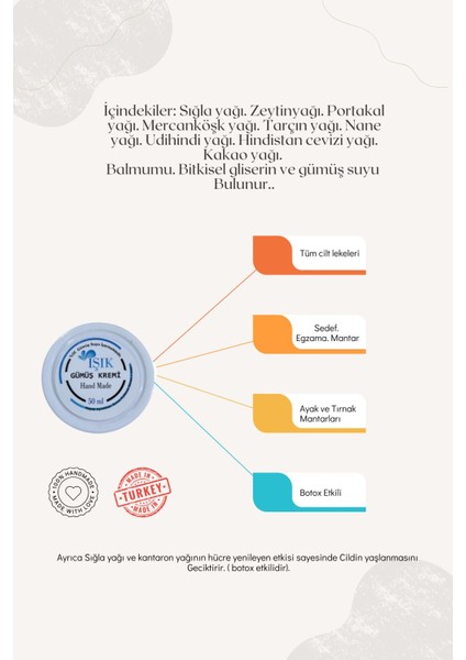Gümüş Kremi %100 Doğal El Yapımı ( Gümüşsuyu ve Bitkisel Doğal Özler ile ) fiyatları