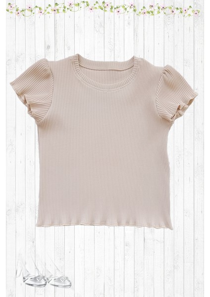 Fitilli Çocuk T-Shirt, Açık Kahve Tonunda Pamuklu Compact Kumaş