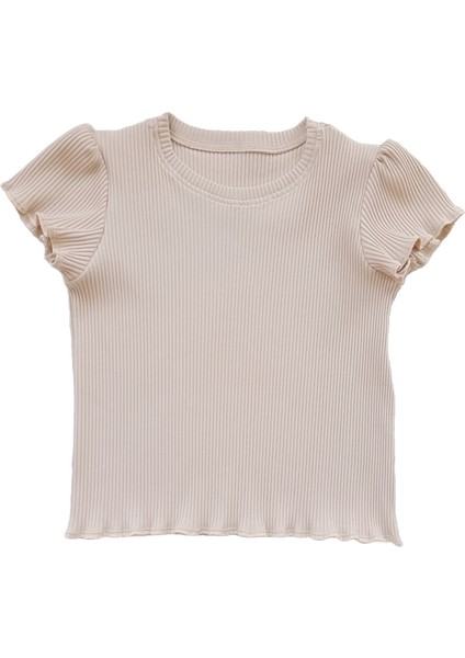 Fitilli Çocuk T-Shirt, Açık Kahve Tonunda Pamuklu Compact Kumaş