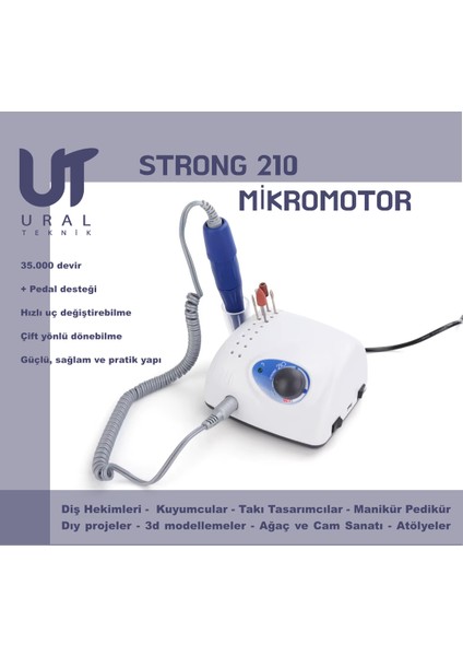 Strong 210 Mikromotor Dremel Kuyumcu Diş Hekimi Takı Tırnak Manikür Ağaç Cam Sanat Makine