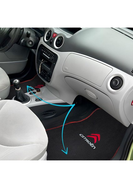 Citroen Nakış Işlemeli 5 Parça Araç Oto Halı Paspas | Kırmızı Kenarlı Citroen Nakışlı Araba Paspas