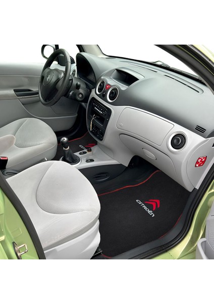 Citroen Nakış Işlemeli 5 Parça Araç Oto Halı Paspas | Kırmızı Kenarlı Citroen Nakışlı Araba Paspas