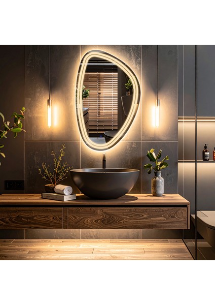Elan Asym Günışığı Led'li Lazer Kumlamalı Lavabo & Banyo Aynası (Dokunmatik Sensörlü) fiyatları