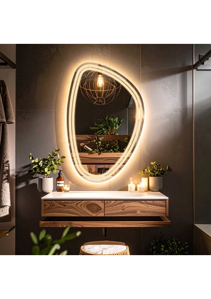 Elan Asym Günışığı Led'li Lazer Kumlamalı Lavabo & Banyo Aynası (Dokunmatik Sensörlü) modelleri