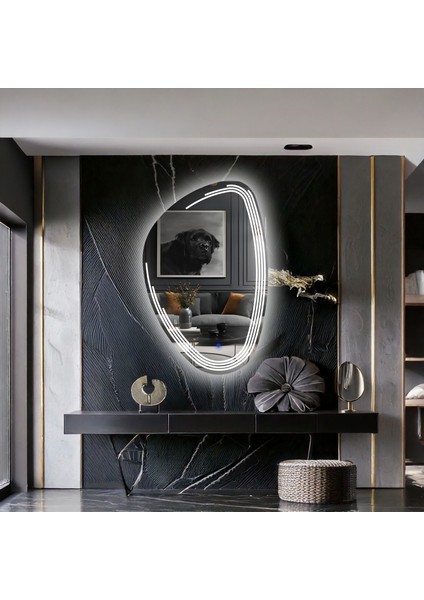 Fractura Beyaz Led'li Lazer Kumlamalı Lavabo & Banyo Aynası (Dokunmatik Sensörlü)