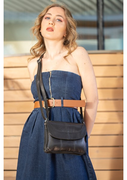 Rose Siyah Hakiki Deri 3 Körüklü Kadın Omuz Çantası Çapraz Çanta fiyatları