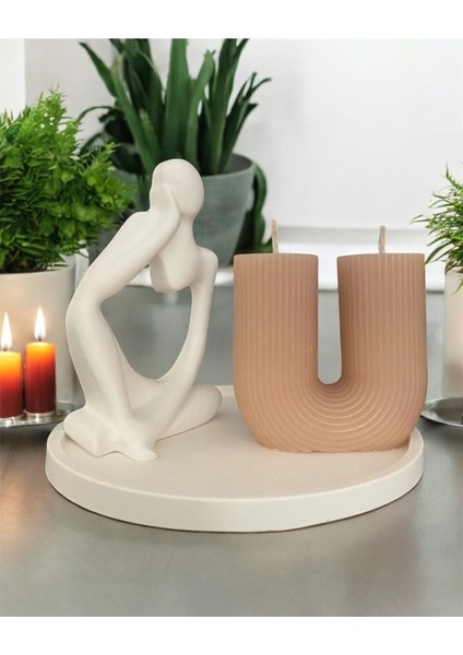 Soul & Scent: Minimalist Heykel ve Kahve Kokulu U Mum Seti 3’lü