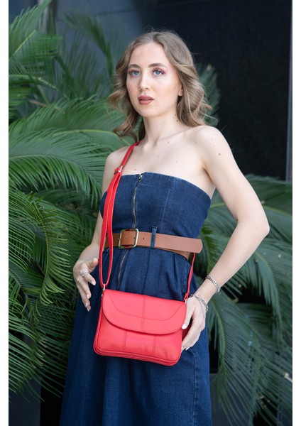 Rose Kırmızı Hakiki Deri 3 Körüklü Kadın Omuz Çantası Çapraz Çanta fiyatları