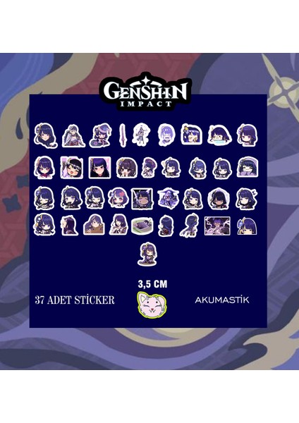 Genshin Impact Raiden Sticker Seti 37 Adet - Anime Sticker - Parlak Sticker