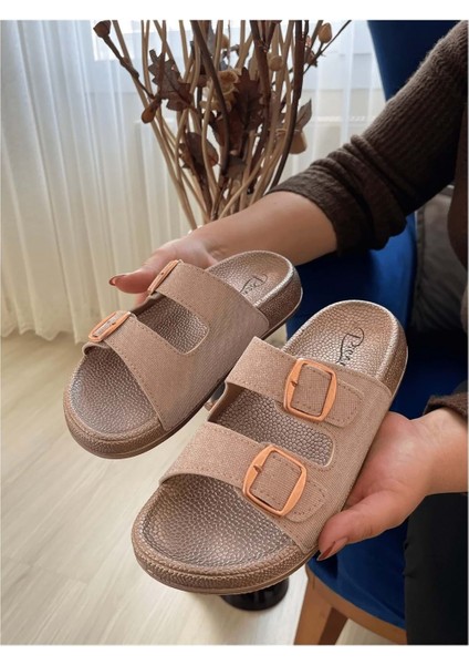 PIEN-2150 Ayarlanabilir Çift Tokalı Ekstra Yumuşak Anatomik Tabanlı Kadın Terlik - NKT02150-ALTIN-38 fiyatları