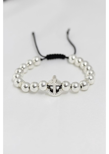 Gümüş Renk Çapa Figürlü Asansörlü Erkek Bileklik