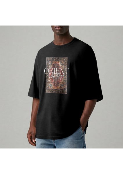 Siyah Renk Oversize Unisex Erkek Kadın Baskılı Tişört T-Shirt