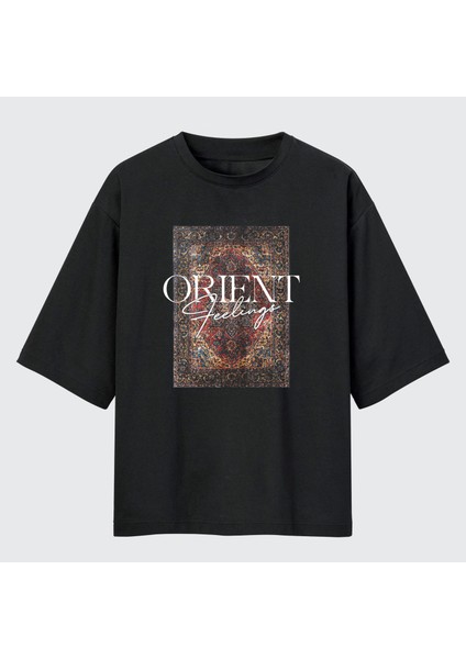 Siyah Renk Oversize Unisex Erkek Kadın Baskılı Tişört T-Shirt fiyatları