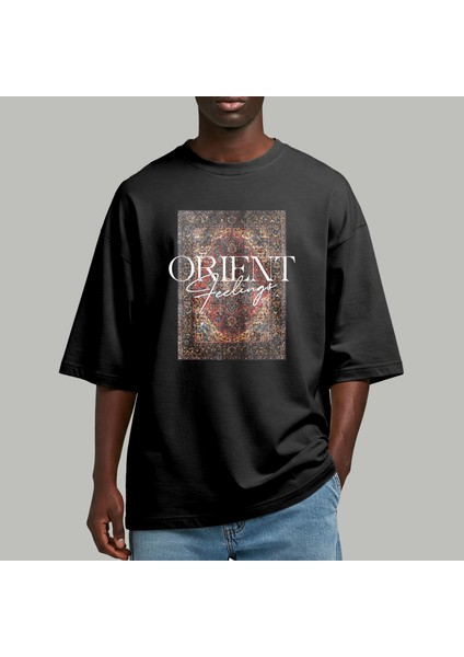 Siyah Renk Oversize Unisex Erkek Kadın Baskılı Tişört T-Shirt modelleri