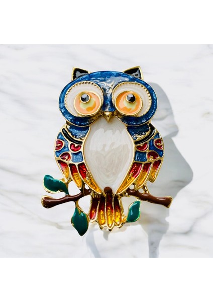 Altın Renk Renkli Soğuk Mineli Tasarım Baykuş Broş