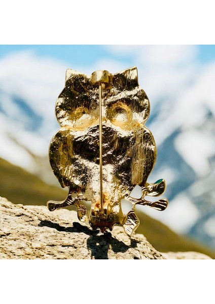 Altın Renk Renkli Soğuk Mineli Tasarım Baykuş Broş fiyatları