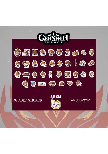 Genshin Impact Childe Sticker Seti 37 Adet - Anime Sticker - Parlak Sticker