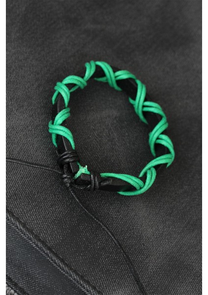 Yeşil Ipli Siyah Renk Deri Erkek Bileklik fiyatları