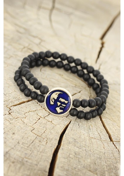 Atatürk Portre Figürlü Lacivert Metal Aksesuarlı Siyah Oniks Doğal Taş Erkek Bileklik fiyatları