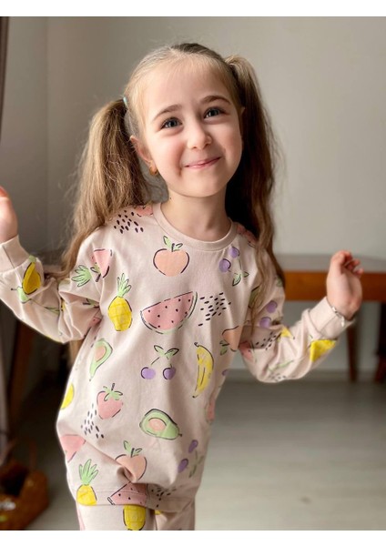 Meyve Desen Kız Çocuk Pembe Karpuz Avokado Muz Pijama Takımı fiyatları