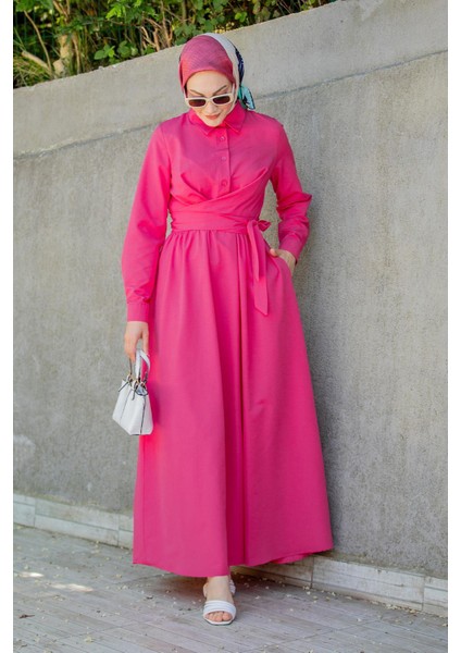 Qua Pamuk Cotton Bağlamalı Elbise-Pembe