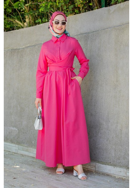 Qua Pamuk Cotton Bağlamalı Elbise-Pembe fırsatları