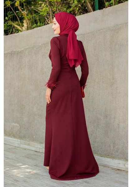 Rua Tüy ve Drape Detaylı Abiye-Bordo modelleri