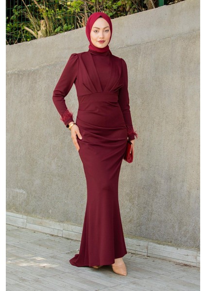 Rua Tüy ve Drape Detaylı Abiye-Bordo fırsatları