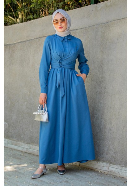 Qua Pamuk Cotton Bağlamalı Elbise-Mavi