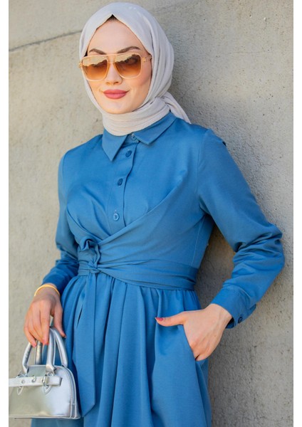 Qua Pamuk Cotton Bağlamalı Elbise-Mavi fiyatları