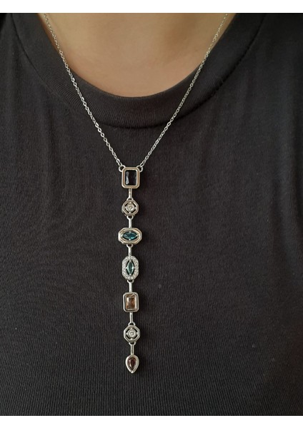 Çelik 7 Element Y Kolye Gümüş