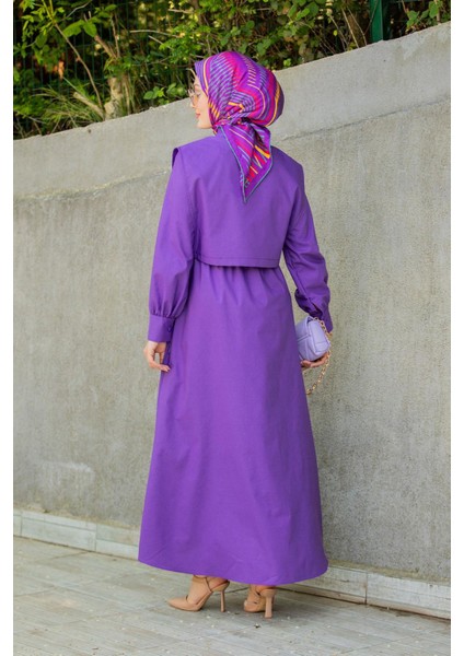 Üst Cepkenli Pamuk Cotton Elbise-Mor fırsatları