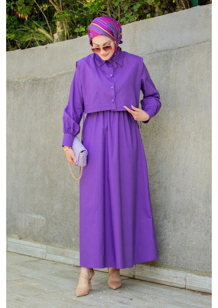 Üst Cepkenli Pamuk Cotton Elbise-Mor indirimleri